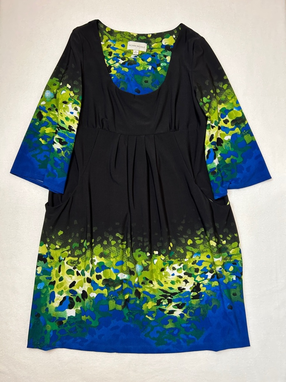 Ronni Nicole Kentucky Derby Dress Size 16 Black Blue Green Floral Pockets